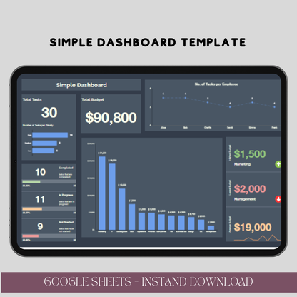 Simple Dashboard Template for Google Sheets, Editable Digital Download, Track Data & Metrics, Easy-to-Use for Personal & Business - TekbuDigital
