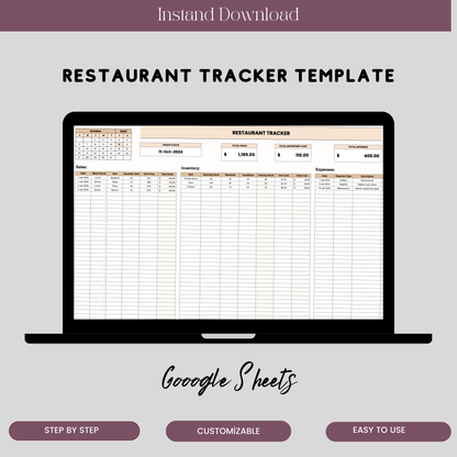 Restaurant Tracker Template for Google Sheets, Editable Inventory and Expense Tracker, Digital Download for Restaurant Management - TekbuDigital
